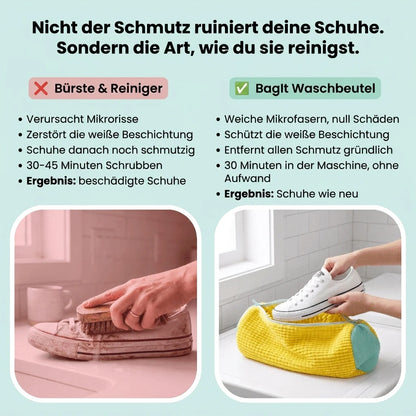 Bürste und Reiniger gegen BagIt Waschbeutel